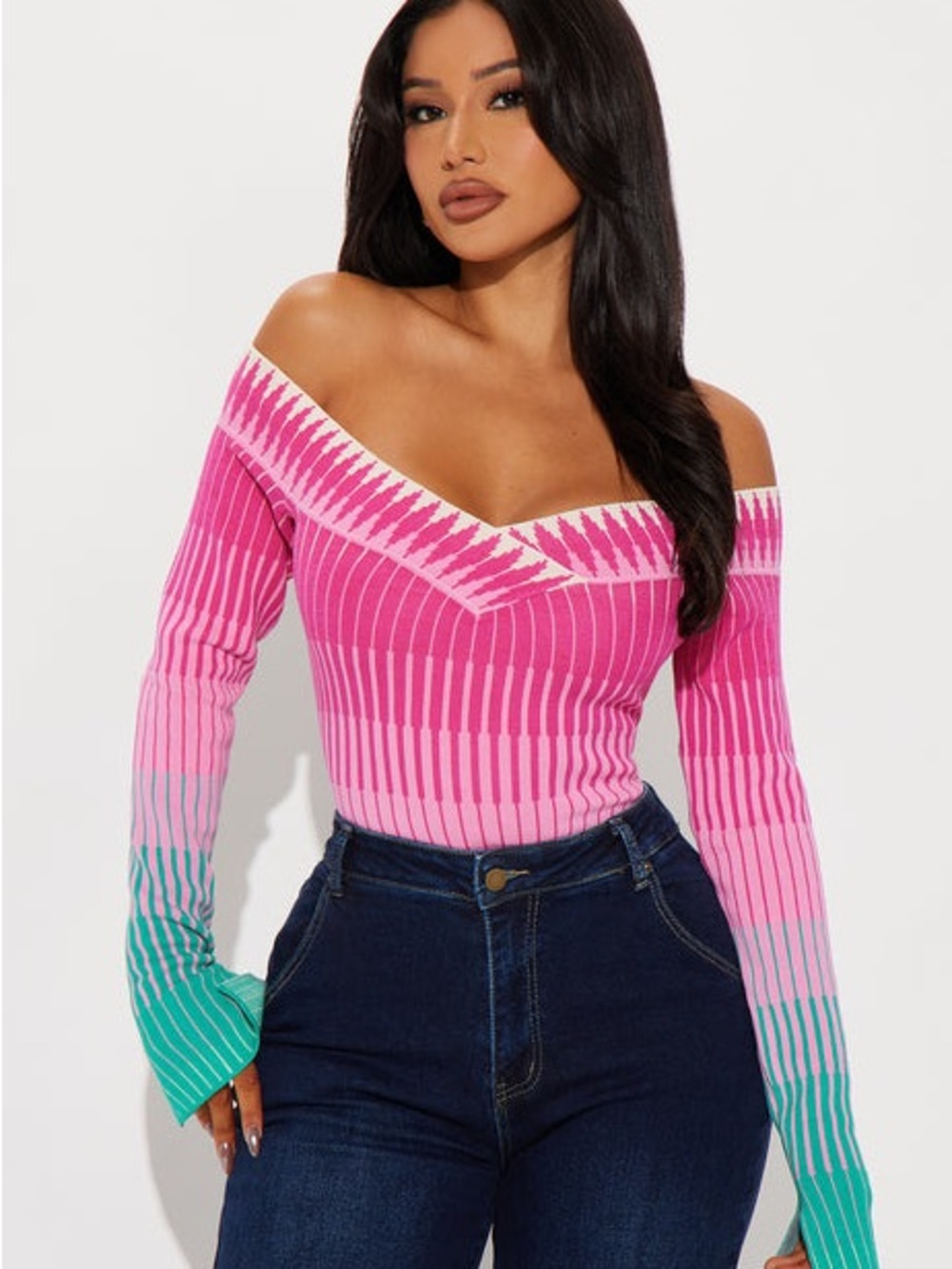 Fashion Nova Sweet Like Sugar Sweater Bodysuit - Pink/combo
